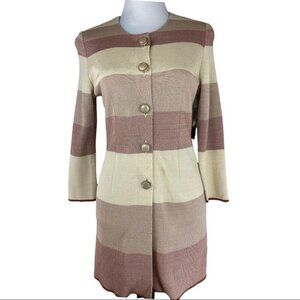 Misook Women's NWT‎ Tan Striped Button Up Long Sleeve Ponte Knit Sweater XS/C40